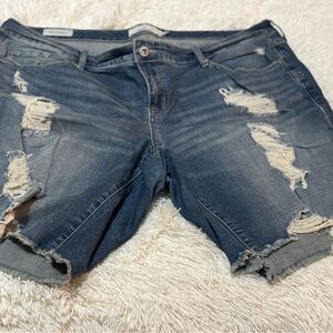 Torrid Medium Wash Distressed Jean Shorts with Frayed Hem